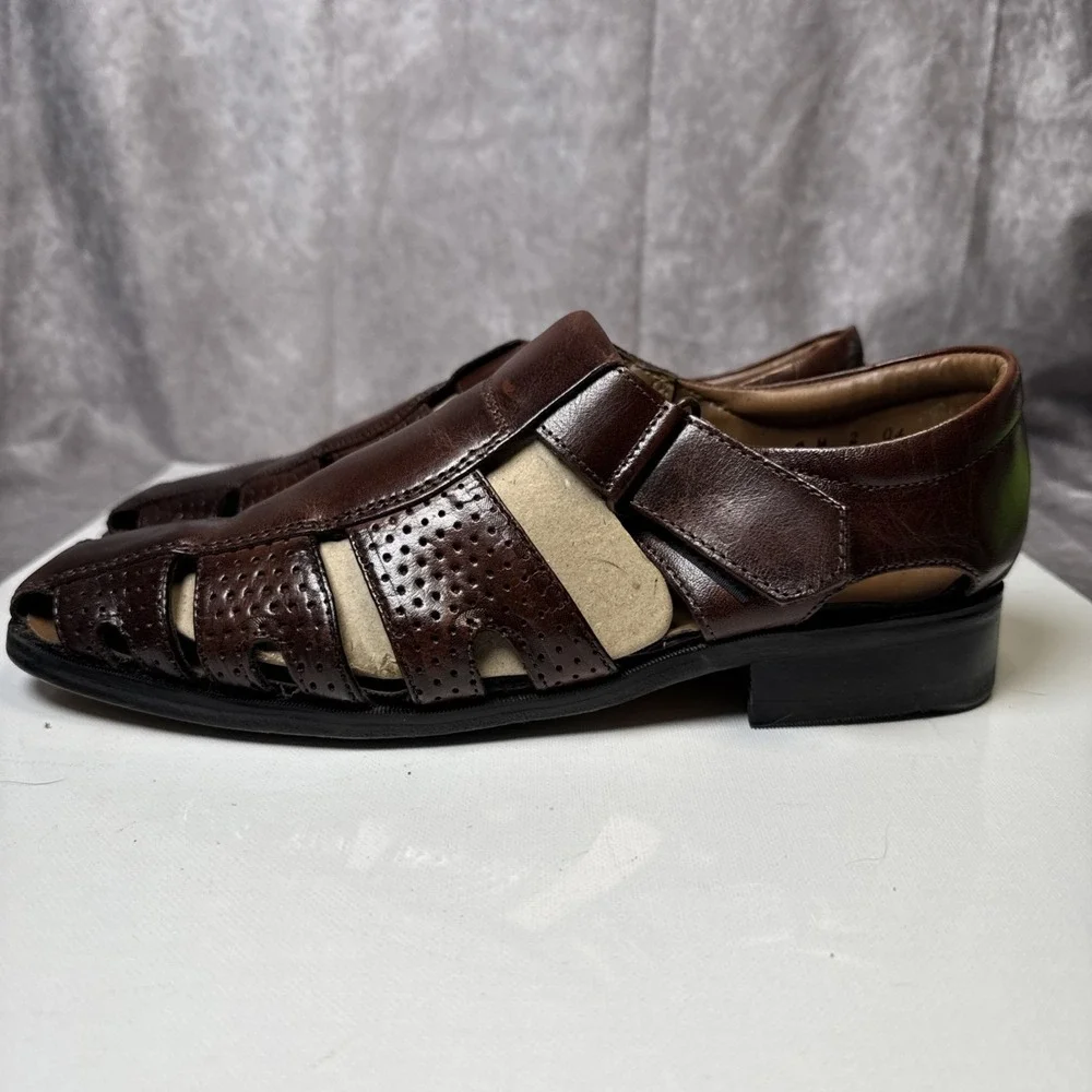 Stacy Adams Men's Brown‎ Leather Fisherman Sandals Made in India Size 9M  VGUC